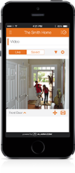 Image of iPhone with video monitoring using Alarm.com app.